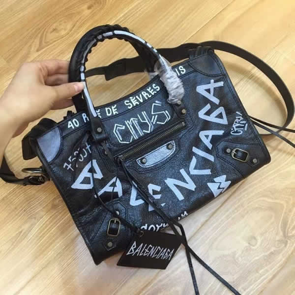 Wholesale Balenciaga New Black And White Graffiti Motorcycle Bag