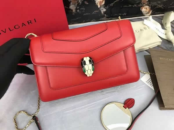 Replica Bvlgari Serpenti Forever Glossy Red Bag Pure Copper Hardware 38102