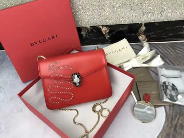 Replica Cheap Red Bvlgari Rivet Pure Copper Hardware Handbags With 1:1 Quality