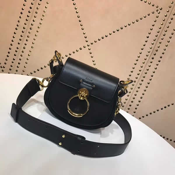 Fake Chloe Tess Saddle Bag Piggy Bag Black Shoulder Bag 3S153