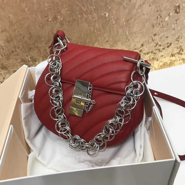 Fake Cheap Fashion Red Chloe Pig Bag Drew Bijou Handbags With Silver Hardware