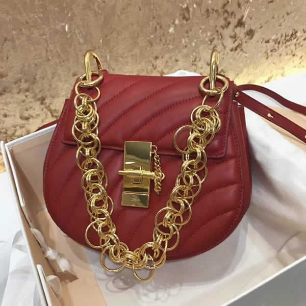 Fake Cheap Fashion Red Chloe Pig Bag Drew Bijou Handbags With Golden Hardware