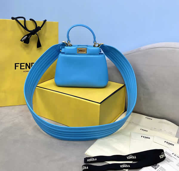 Replica Fendi Peekaboo Iconic Xs Handbag Classic Blue Crossbody Bag 8328