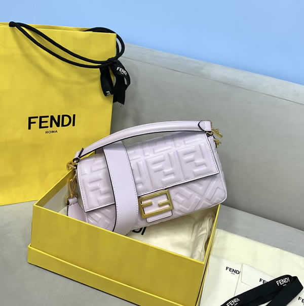 Fake Fendi Flap Crossbody Tote Sheepskin Embossed Pink Shoulder Bag 0135M