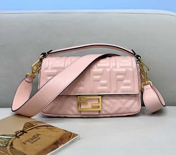 Fake Fendi Flap Crossbody Tote Sheepskin Embossed Pink Shoulder Bag 0135M