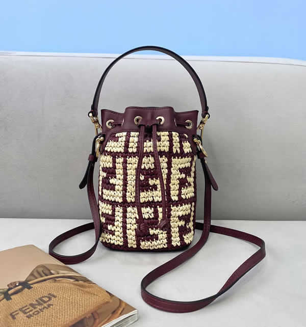 Replica Fendi Mon Tresor New Crimson Mini Bucket Bag Raffia Handmade Woven Bag 8278