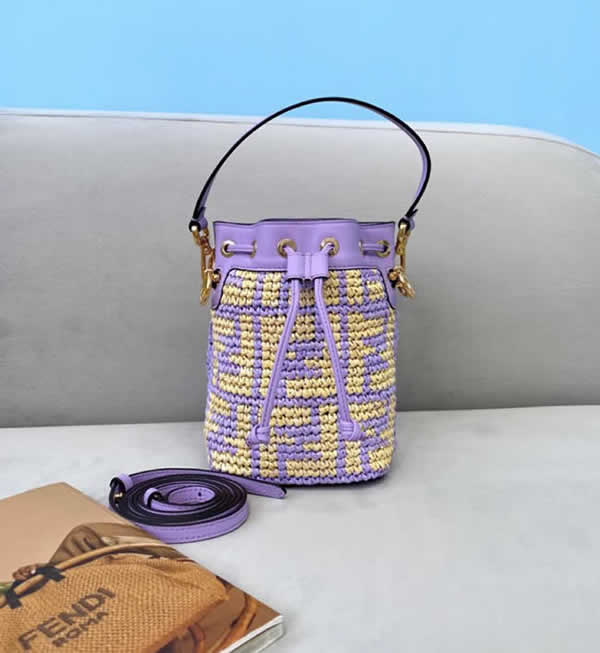 Replica Fendi Mon Tresor New Crimson Mini Purple Bucket Bag Raffia Handmade Woven Bag 8278