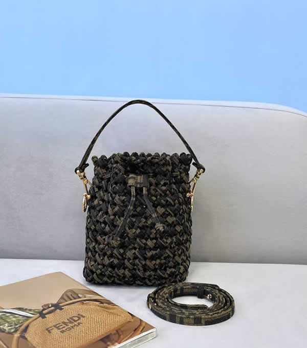 Fake Fendi New Classic Presbyopia Brown Mini Bucket Bag Hand-Woven Fashion Bag 152