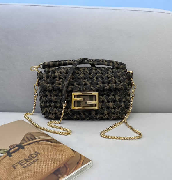 Fendi New Product Classic Old Flower Baguette Handmade Woven Messenger Bag