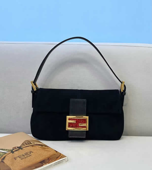 Replica Fendi Solid Color Classic Black Shoulder Bag Clutch 8339