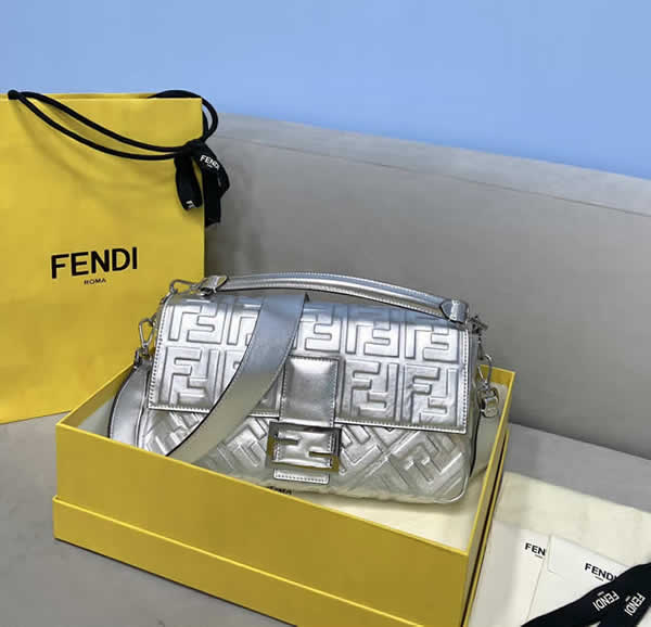 Replica Fendi Sheepskin Flap Crossbody Handbag Silver Crossbody Bag 0135