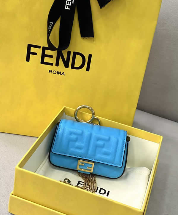 Fake Fendi Nano Baguette Embroidered BlueClutch Crossbody Bag 0136H