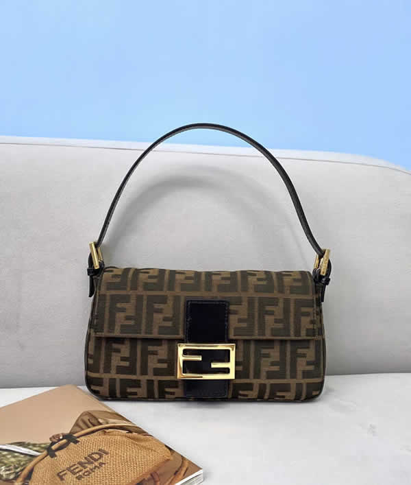 Replica Fashion Cheap Fendi Baguette Brown Clutch Shoulder Bag 0185B