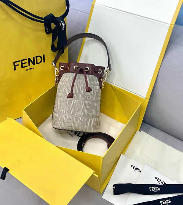 Fake Fendi Mini Bucket Bag Classic Ff Pattern Off-White Crossbody Bag 038B