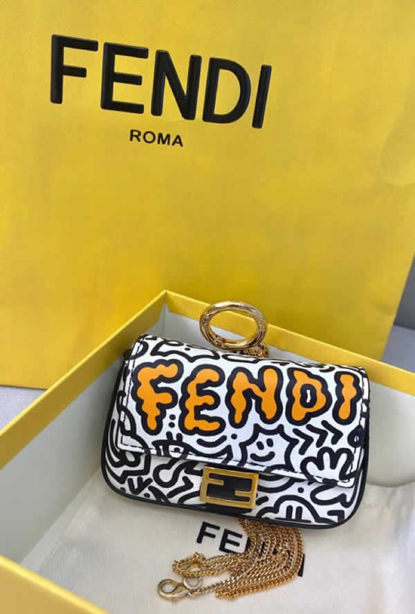 Fake Fendi Mr Doodle Nano Baguette Clutch Messenger Bag 8290