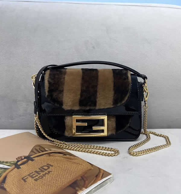 Replica Cheap Fendi Striped Fur Flap Tote Messenger Bag 0129