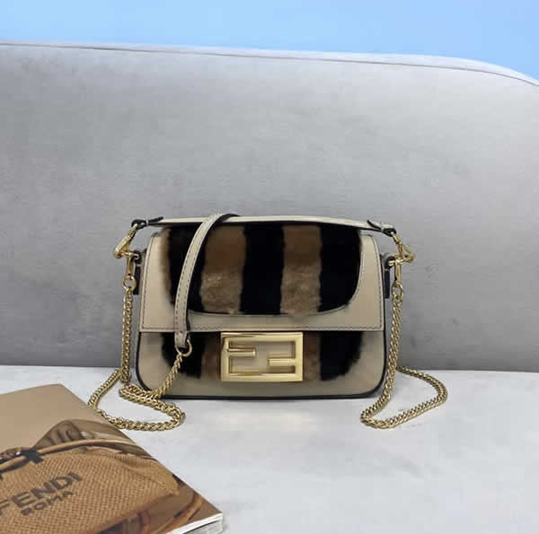 Replica Discount Fendi Striped Fur Flap Tote Messenger Bag 0129