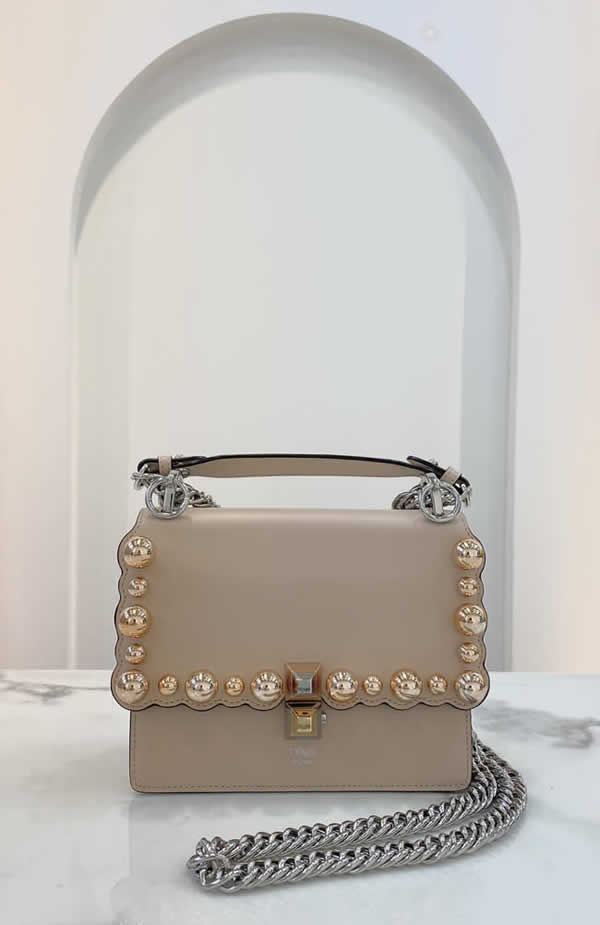 Fendi Kan I Mini Bag Scalloped Edge Round Bead Embellished Khaki Crossbody Bag 381