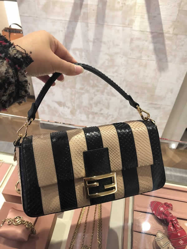 Fake Fendi Baguette Stripe Snakeskin Flap Hand Crossbody Bag 0162A