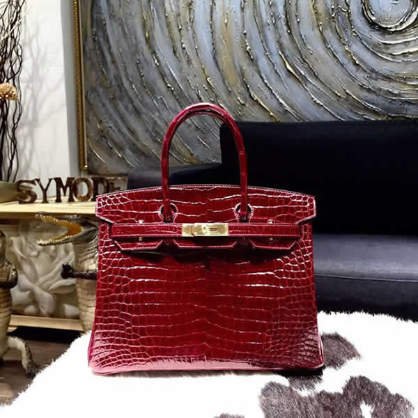 Hermes Shiny Alligator Crocodile Birkin 30cm Gold Hardware Handstitched, Bordeaux CK57 RS09983