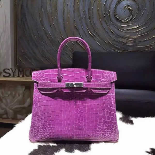 Hermes Shiny Alligator Crocodile Birkin 30cm Palladium Hardware Handstitched, Violet 5C RS08488