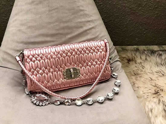 Replica Miu Miu Cloquet Diamond Chain Bag Pink Messenger Bag 5Bd233