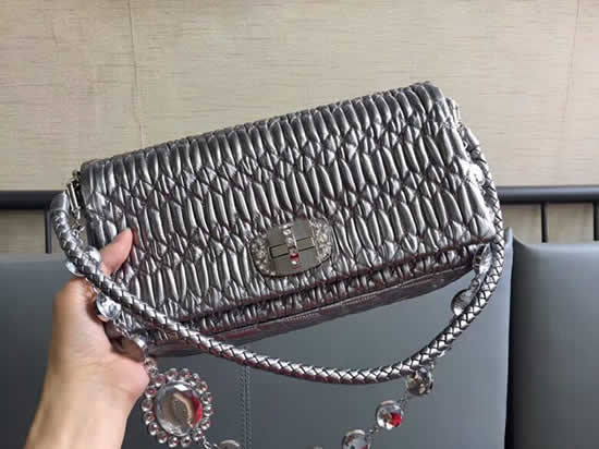 Replica Miu Miu Cloquet Diamond Chain Bag Silver Messenger Bag 5Bd233