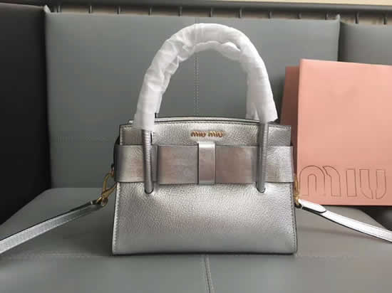 Fake New Miu Miu Bow Handbag Silver Messenger Bag 5Ba059