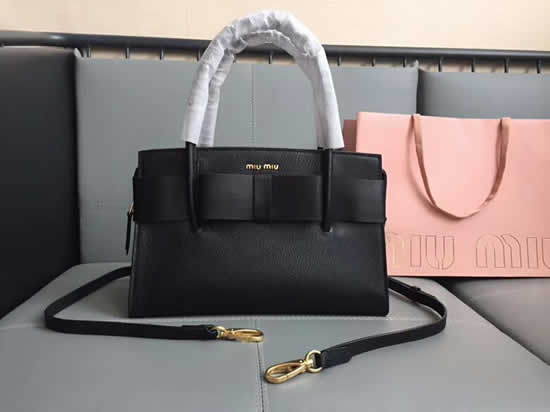 Fake Miu Miu New Bow Handbag Black Messenger Bag 5Ba055