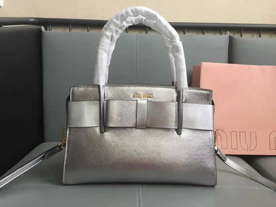 Fake Miu Miu New Bow Handbag Silver Messenger Bag 5Ba055