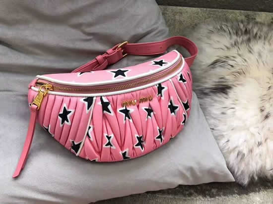 Wholesale Fake Miu Miu New Print Pocket Pink Waist Bag Outlet Online 5Bl009