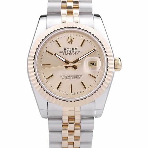 Rolex Datejust Gold Dial Ribbed Bezel 7450