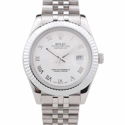 Rolex Datejust White Radial Dial Ribbed Bezel 7478