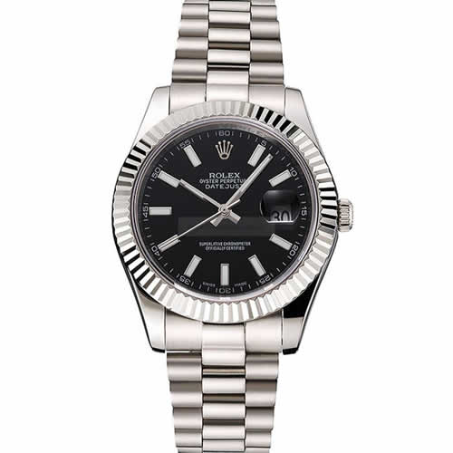 Swiss Rolex Datejust Black Dial Stainless Steel Case And Bracelet